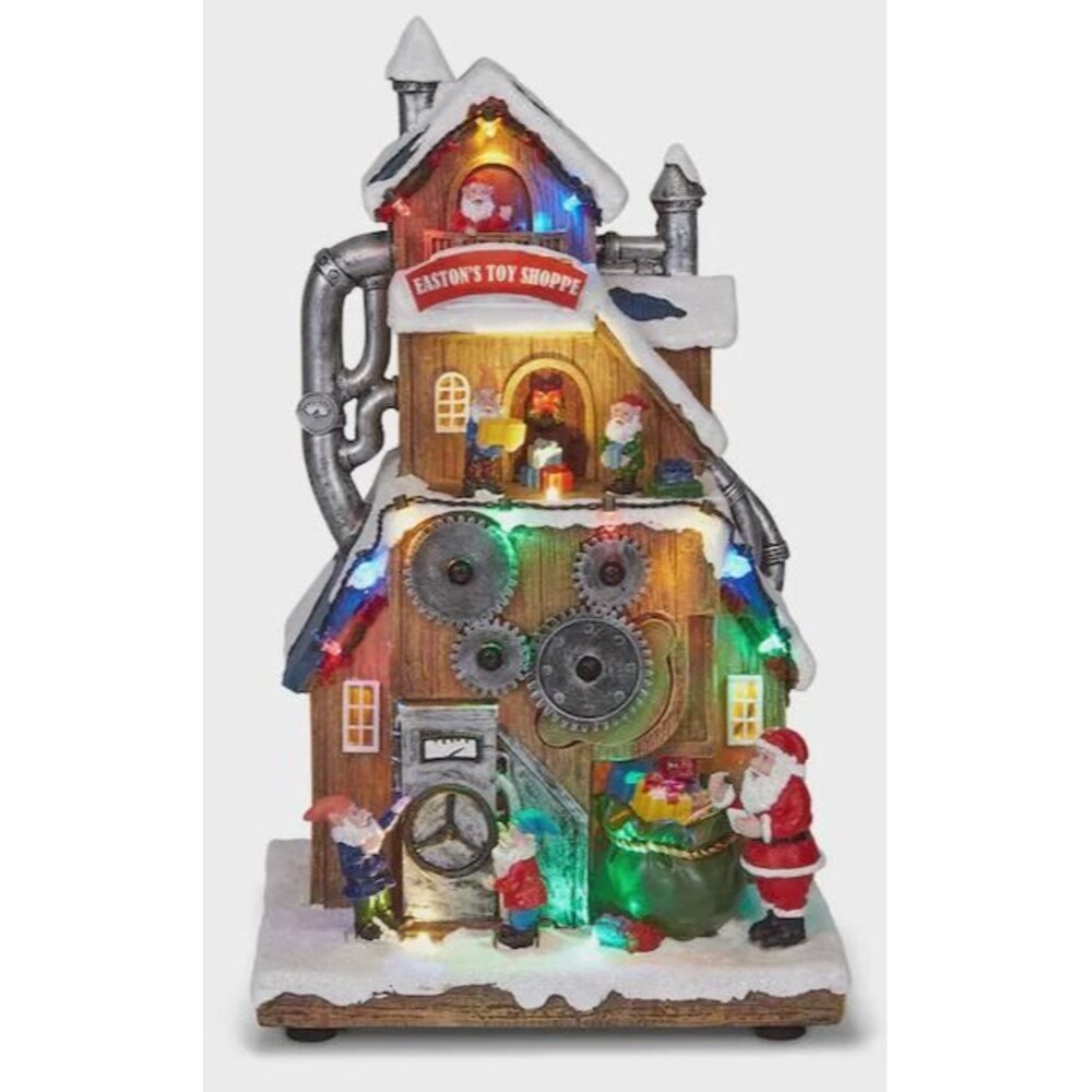 Animated LED Christmas Village – Musical Santas Toy Factory Decor